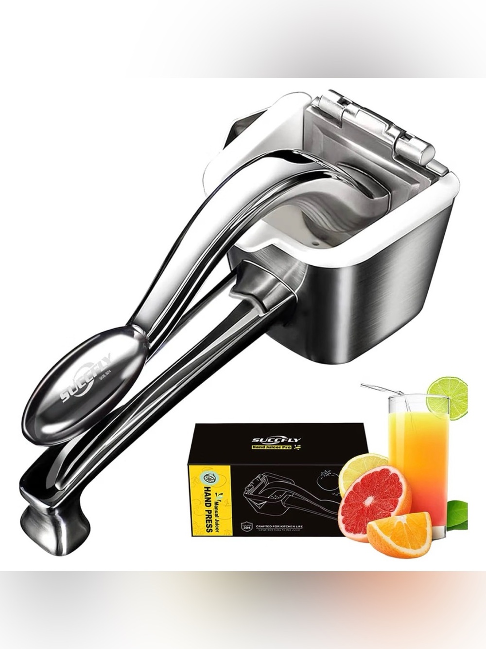 Stainless Steel Lemon Squeezer, Heavy Duty Manual Citrus Juicer Removable Basket